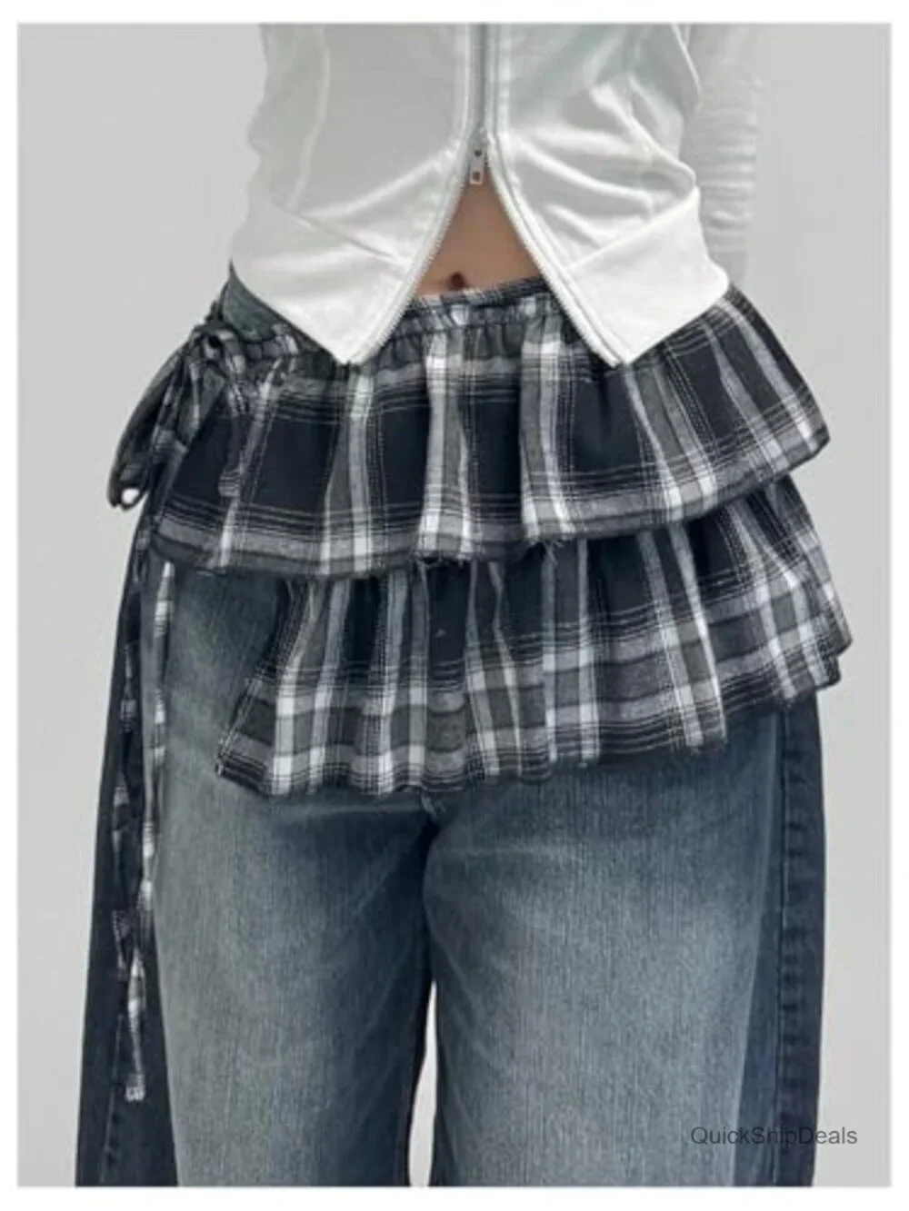 Plaid Layered Ruffle Side Tie Y2K Low Rise Wrap Mini Skirt
